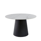 Tavolo rotondo Lauren in ceramica effetto marmo colore bianco e base metallo nera