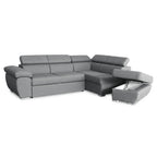 Divano letto angolare con penisola destra e pouf contenitore grigio Fiona