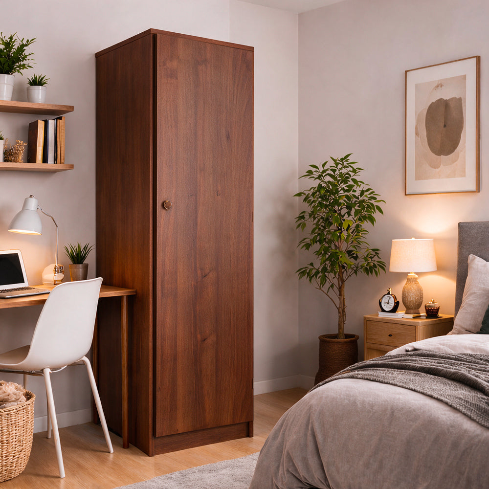 Schrank mit 1 Tür und Einlegeboden in Antiknussbaumfarbe 45x60x180H cm