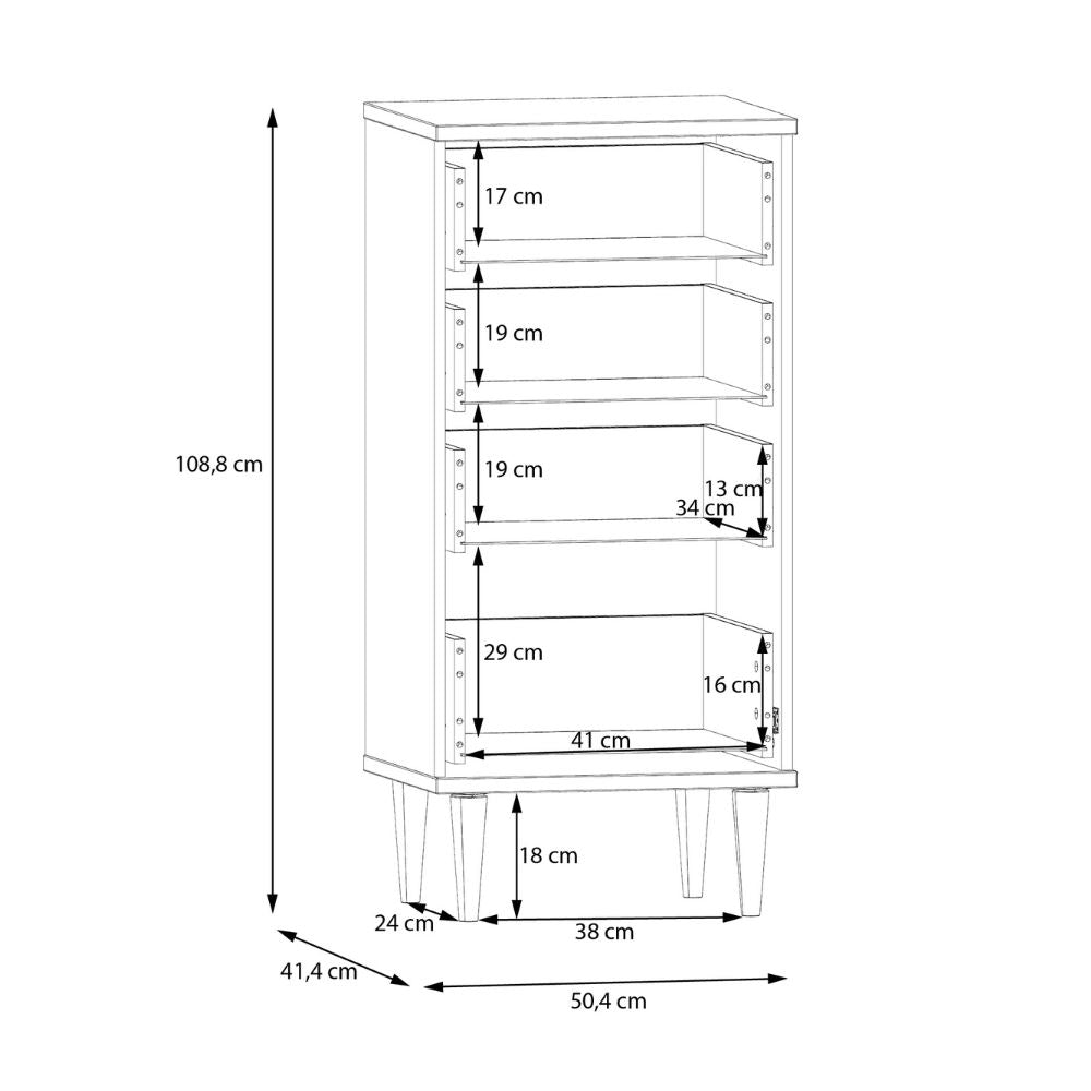 Cassettiera 4 cassetti in rovere con dettagli effetto Rattan 50.4x41.4x109H Livia