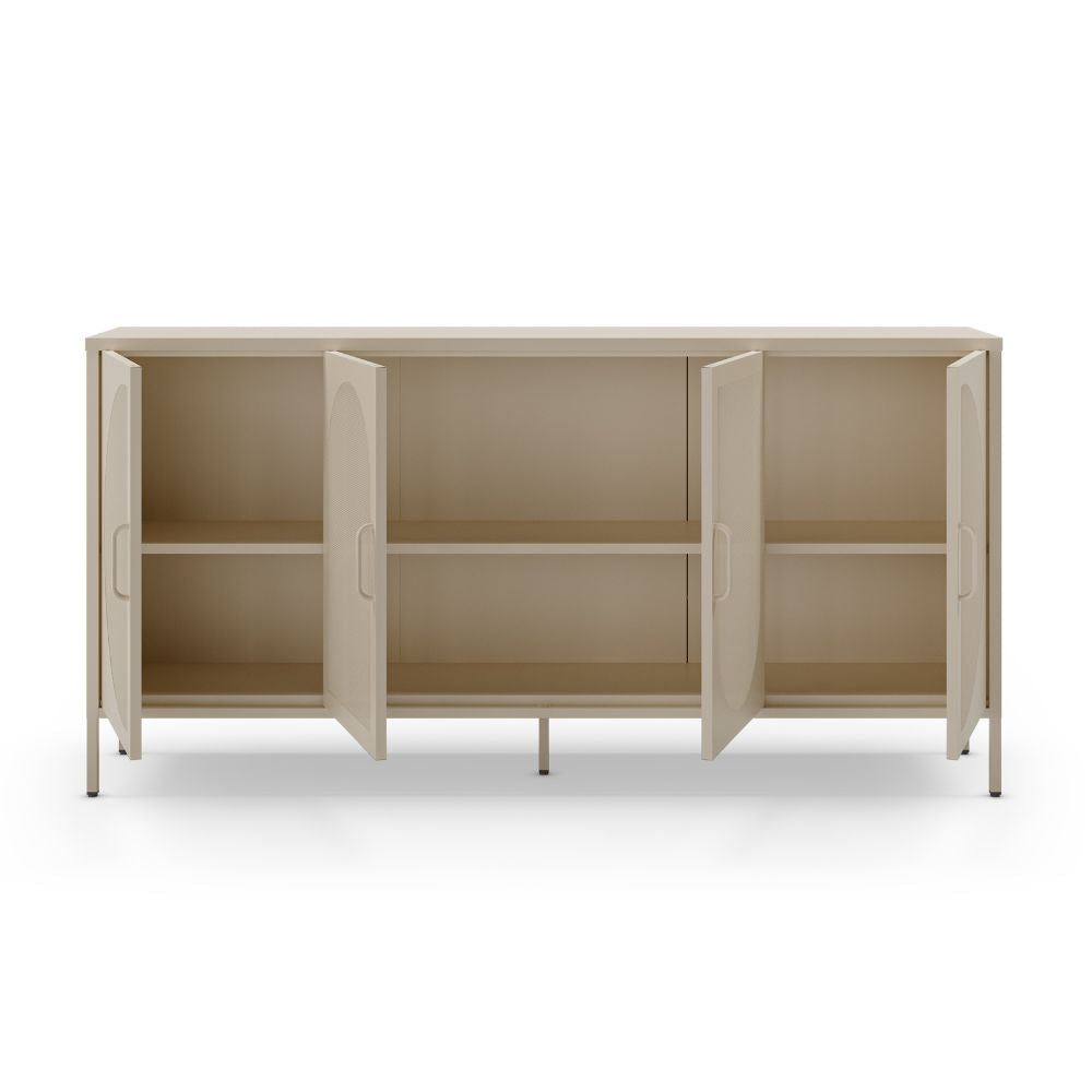 Credenza in metallo con 4 ante reticolate colore crema 160x40x90H Tayra
