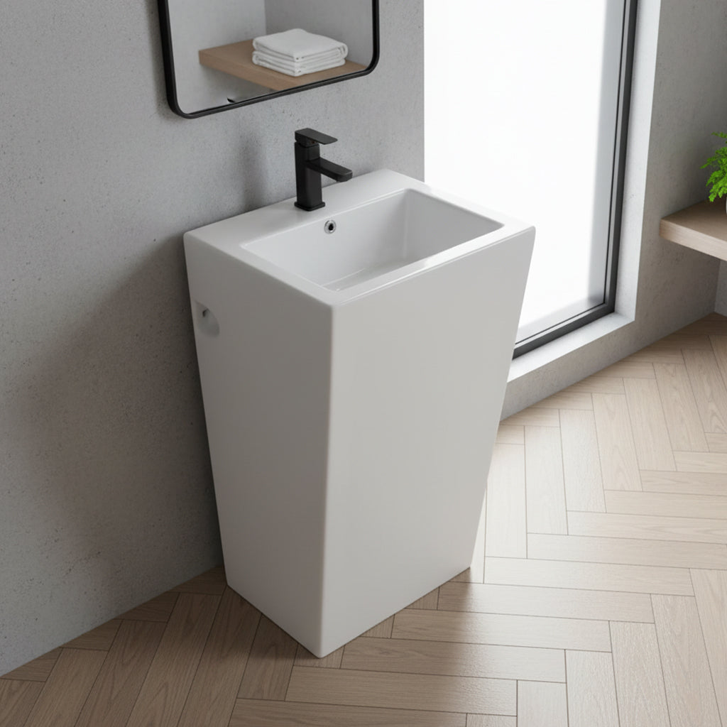 Lavabo autoportant rectangulaire en céramique blanc 53x46,5x86,5 LAV303