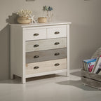 Comò in legno massiccio con 5 cassetti colore bianco grigio e crema 79x40x80H cm - Romantica