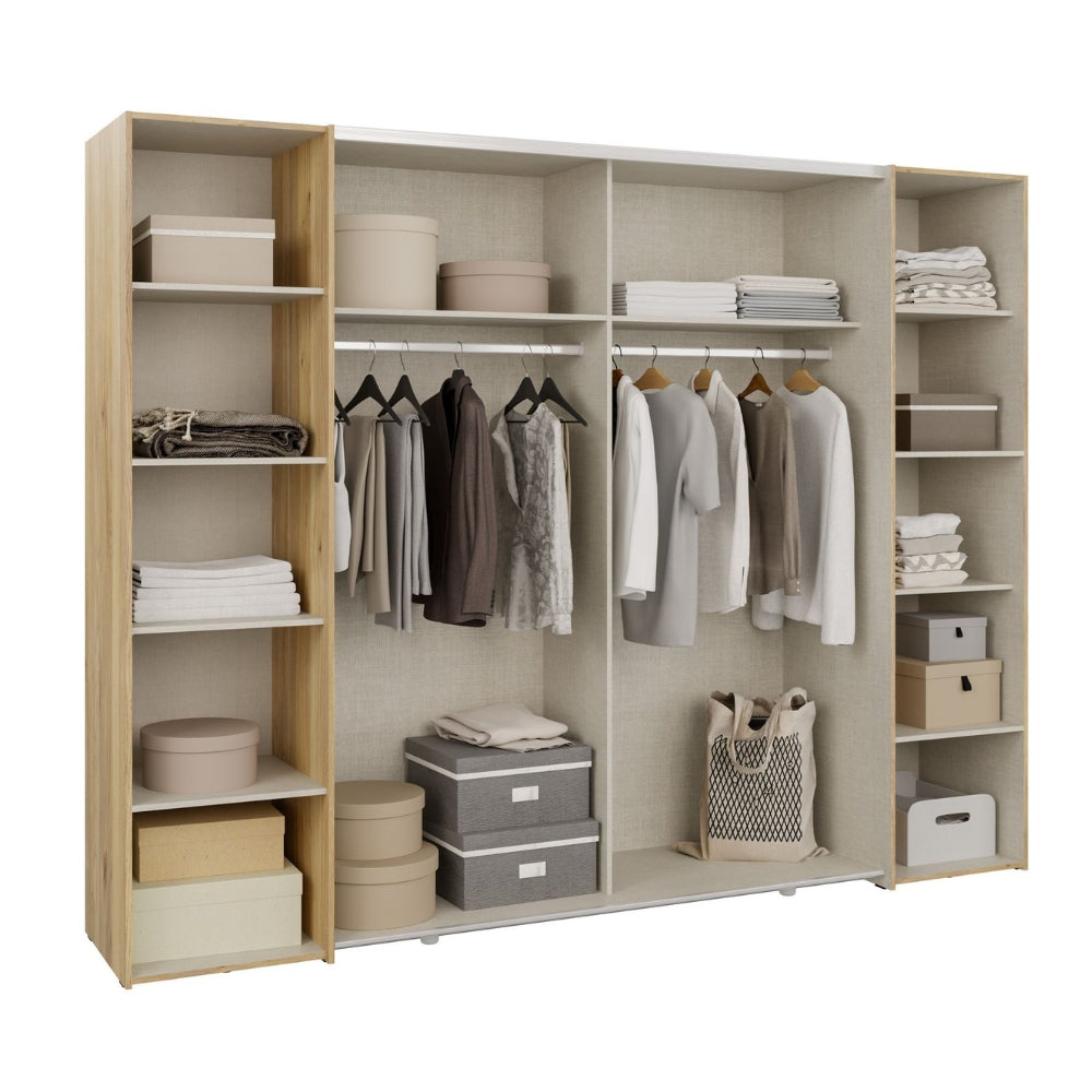 Armadio 2 ante scorrevoli e 2 battenti rovere e cashmere 270x61x210 Callia