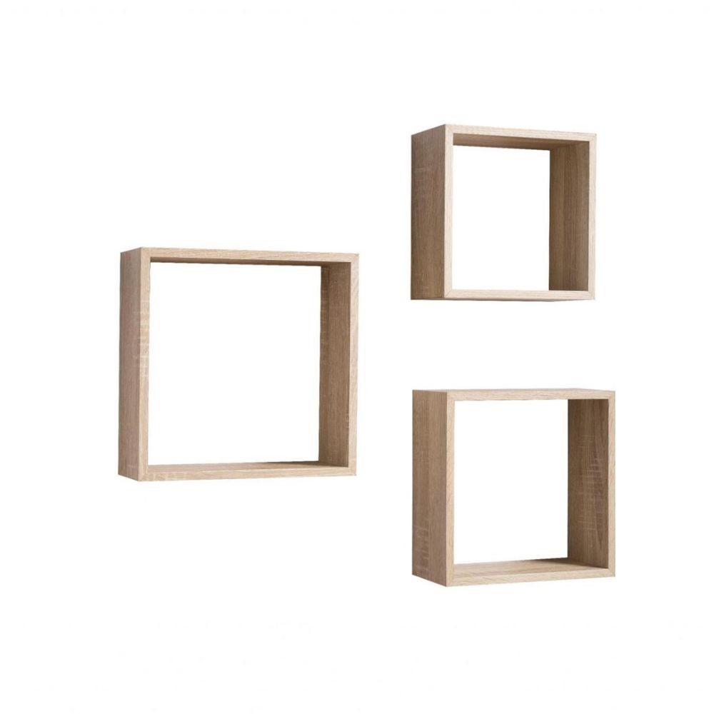 Set 3 mensole da parete cubo colore sonoma Shelvy Cub