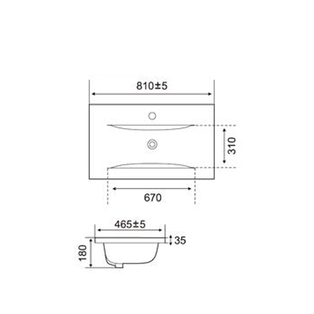 Lavabo consolle d'appoggio in ceramica bianco 81x46.5x18H PLAT840-80