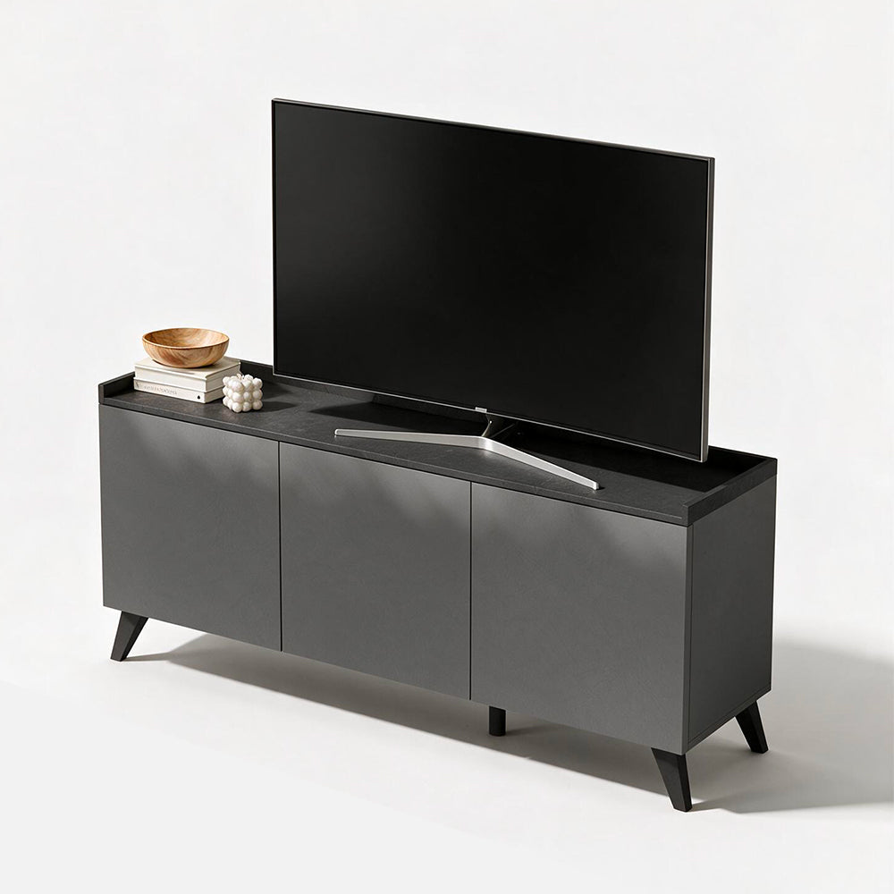 Meuble TV 3 portes couleur ardoise plomb 181x72H cm - Polan