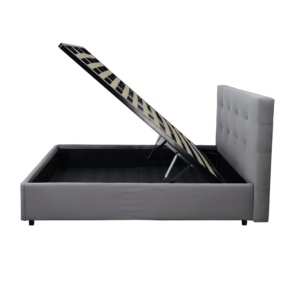 Lit une place et demie avec coffre de rangement en tissu gris clair - Ascoli
