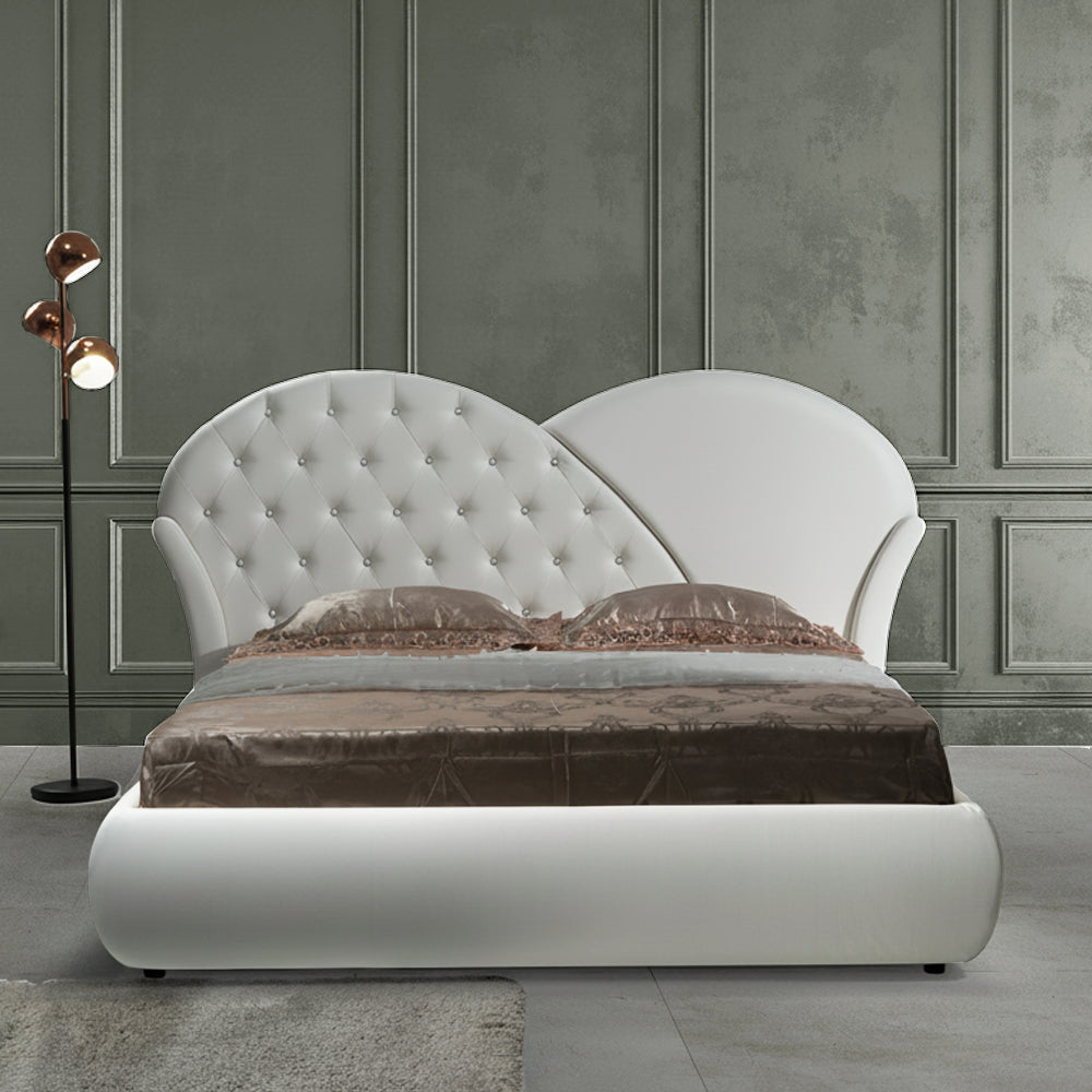 Letto matrimoniale con contenitore colore bianco e bottoni effetto cristallo - Marubi