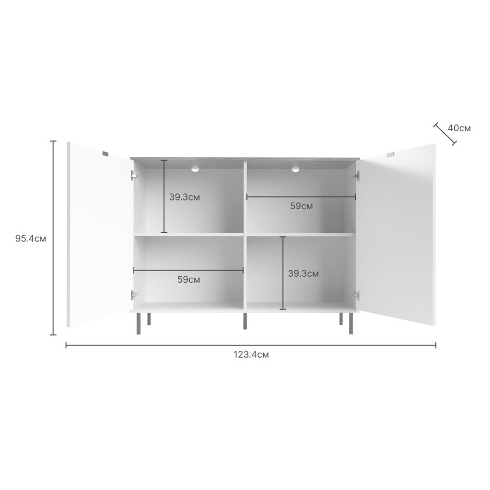Credenza 2 ante design geometrico colore cashmere e top rovere Mirage01