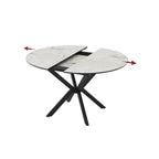 Tavolo rotondo allungabile effetto marmo bianco mola con gambe nere in metallo 110x110x76H Diano