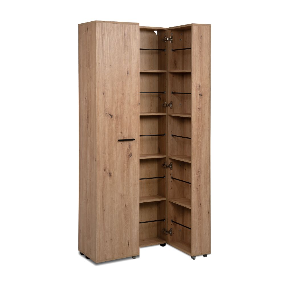 Schuhschrank mit 2 Türen und Fächern in Eichenoptik 74x181H cm - Magika