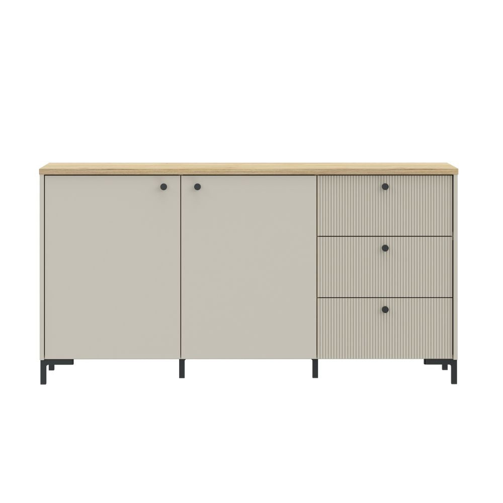 Madia 2 ante, 3 cassetti cannettati e top rovere Unit