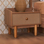 Chambre Nature coloris chêne miel effet cannage et armoire miroir