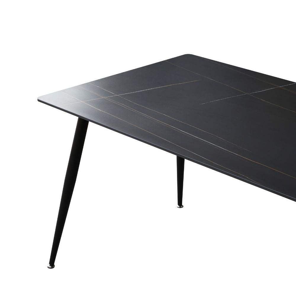 Tavolo con top in ceramica effetto marmo nero opaco 140x80 cm - Mila