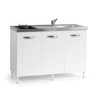 Cuisine avec plan de travail en inox et plaque de cuisson au gaz en verre de couleur blanc frêne Indien120k30