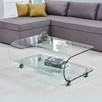 Tavolino basso in vetro temperato curvato con ruote 100x60x39H Magnolia