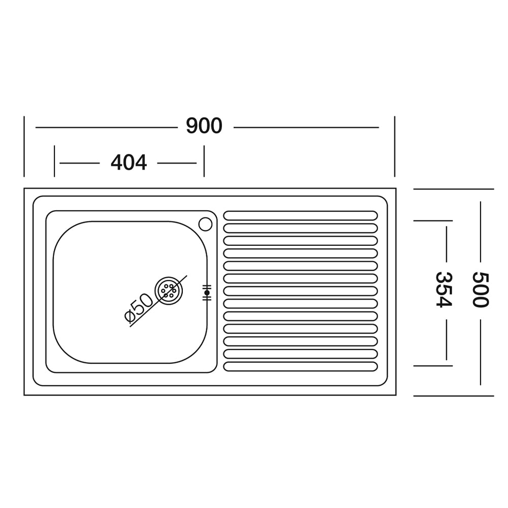 Lavello appoggio 1 vasca con gocciolatoio sinistro 90x50 cm. inox SA9050 Samet