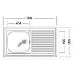 Lavello appoggio 1 vasca con gocciolatoio sinistro 90x50 cm. inox SA9050 Samet