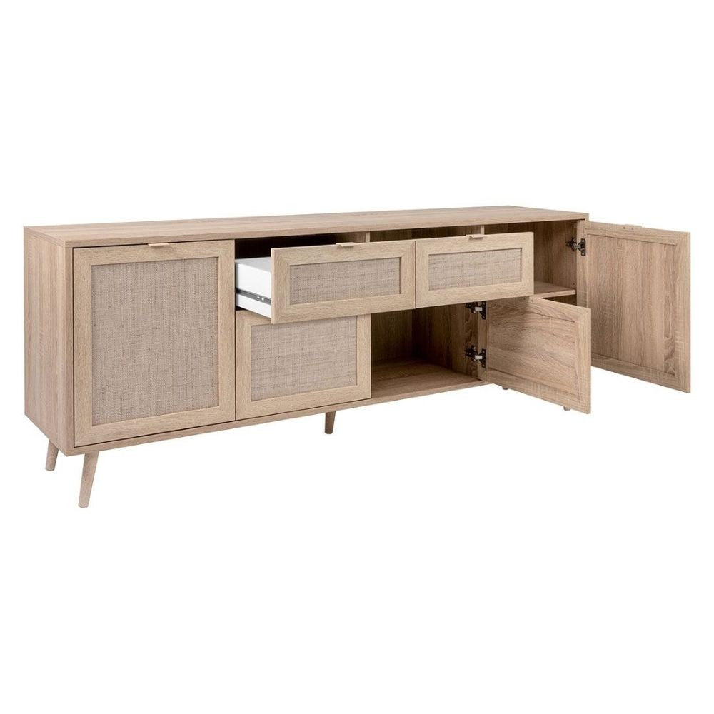Sideboard mit 4 Türen und 2 Schubladen 180x70h cm Farbe Rattanoptik - Bali 51B