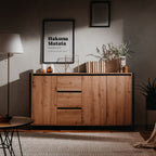 Buffet 160 cm avec portes et tiroirs couleur chêne et anthracite - Denver 3