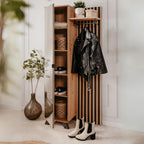 Mobile ingresso con frontale cannettato e anta a tutto specchio colore quercia e antracite 80x190H cm - Medan4
