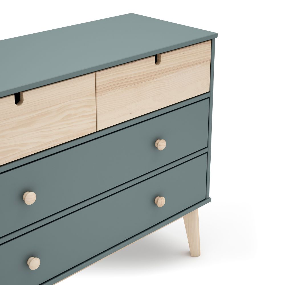 Commode 4 tiroirs vert kaki et pin 100x40x81H cm - Estefania