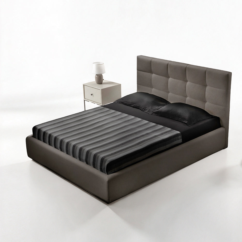 Doppelbett mit Bettkasten und Kopfteil in taupefarbenem Stoff - Neapel