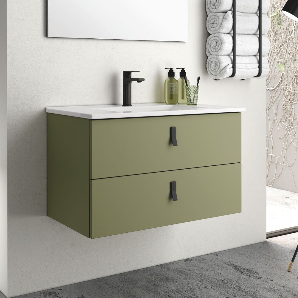 Mobile bagno sospeso con 2 cassetti colore verde oliva 80x45x48H cm - Vitty