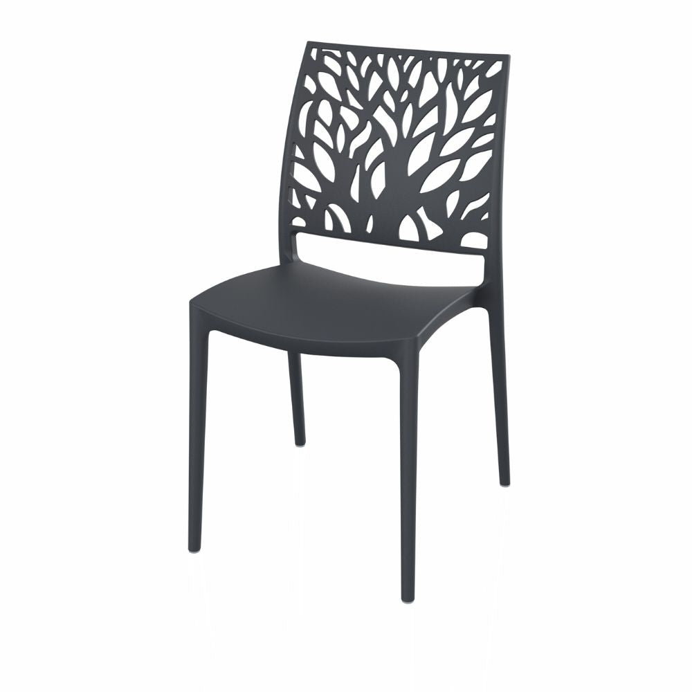Set aus 4 Stühlen aus Polypropylen in Graphitgrau, Rückenlehne mit Baum-Motiv Tree