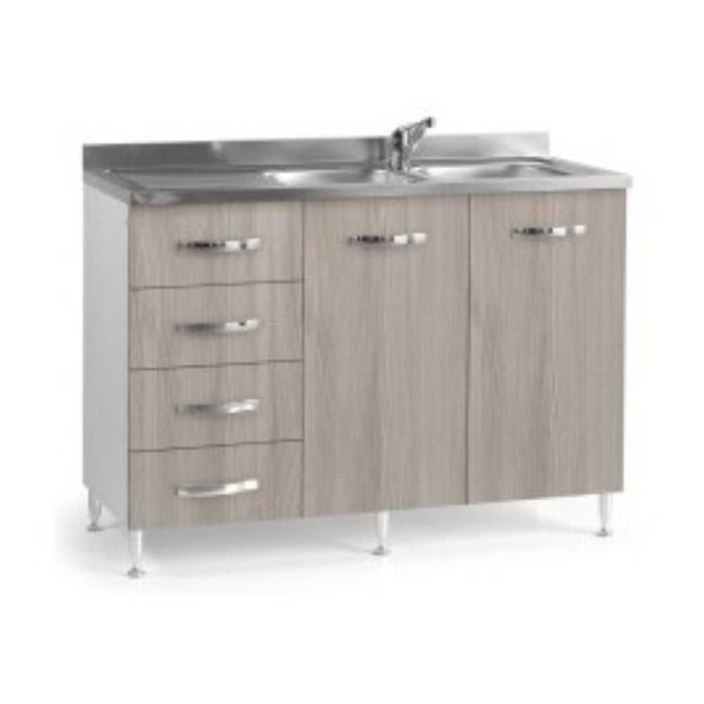 Waschbeckenunterschrank mit linksseitigem Schubladenelement und inklusivem Spülbecken, Farbe Ulme, 120 cm
