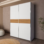Armadio due ante scorrevoli colore bianco e inserti rovere 150x58,1x204,5H Metropol