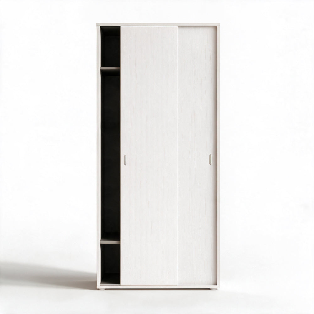 Armoire à deux portes coulissantes avec tringle de penderie, coloris blanc frêne, 90x43x212H cm