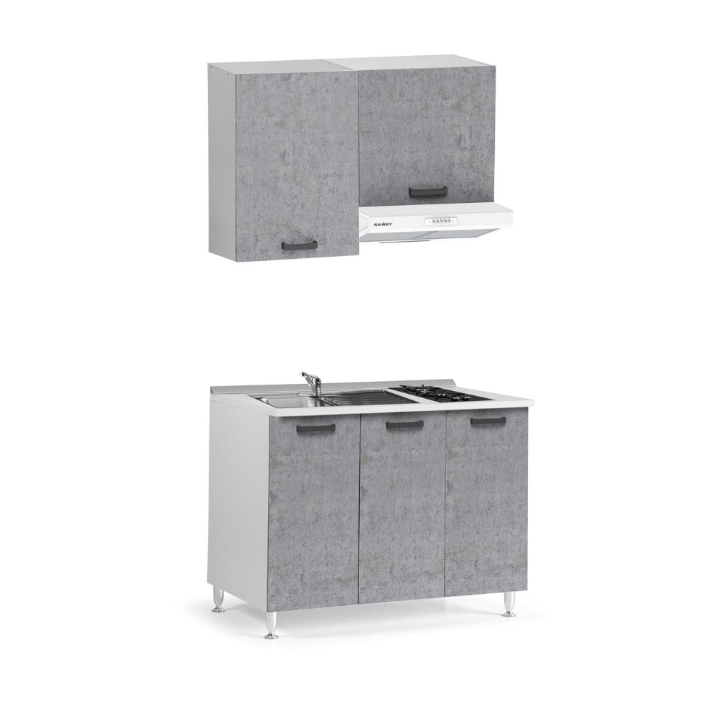 Cuisine monobloc complète couleur ciment 120 cm - Sara