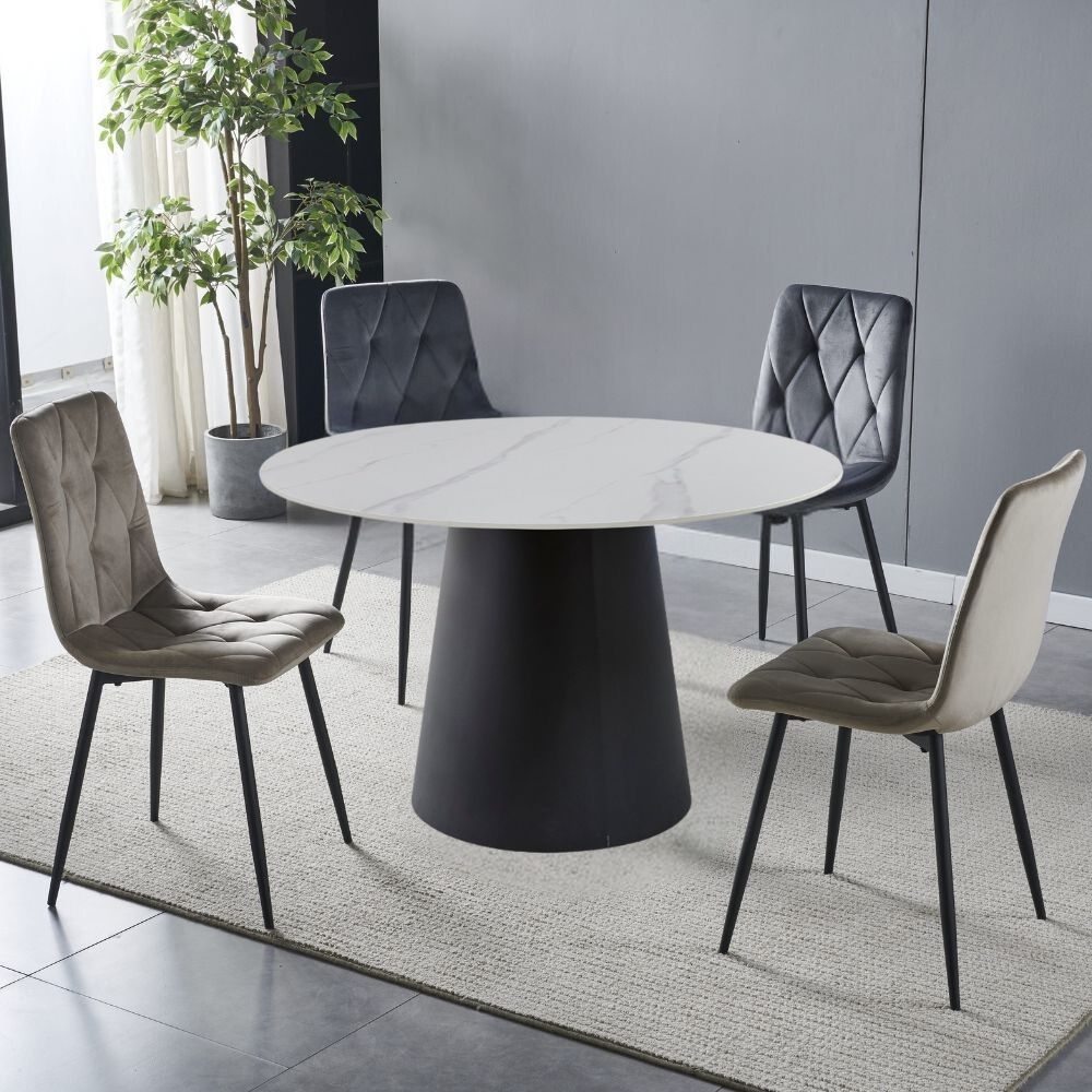 Tavolo rotondo Lauren in ceramica effetto marmo colore bianco e base metallo nera