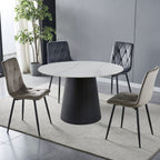 Tavolo rotondo Lauren in ceramica effetto marmo colore bianco e base metallo nera