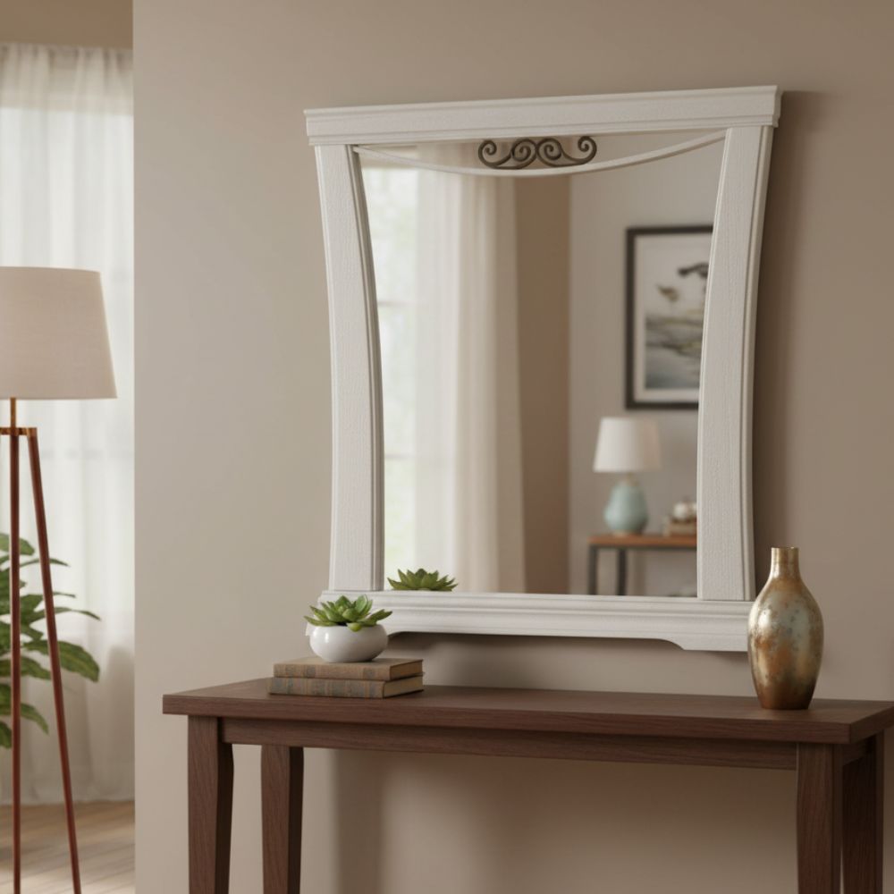 Specchiera in legno con cornice curva colore avorio Athena