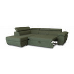 Divano letto angolare con penisola sinistra e pouf contenitore verde oliva Fiona
