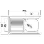 Lavello appoggio 1 vasca con gocciolatoio destro 90x50 cm. inox SA9050 Samet