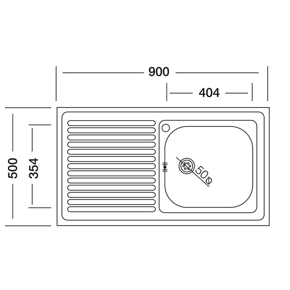 Lavello appoggio 1 vasca con gocciolatoio destro 90x50 cm. inox SA9050 Samet