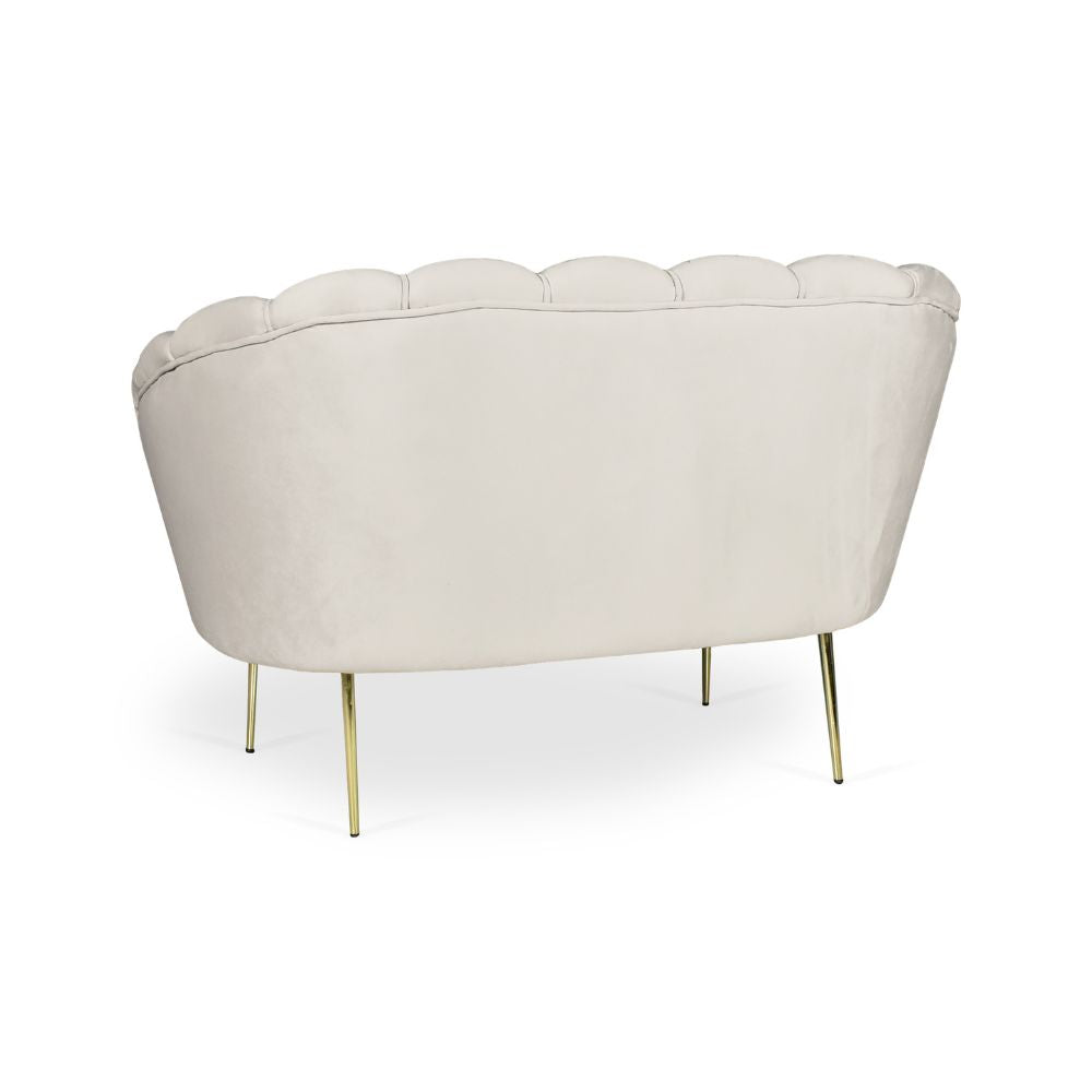 Canapé coquillage deux places en tissu couleur sable et pieds dorés 135x75H cm - Orel