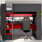 Letto a castello Gamex per bambino con scrivania da gamer colore antracite e rosso