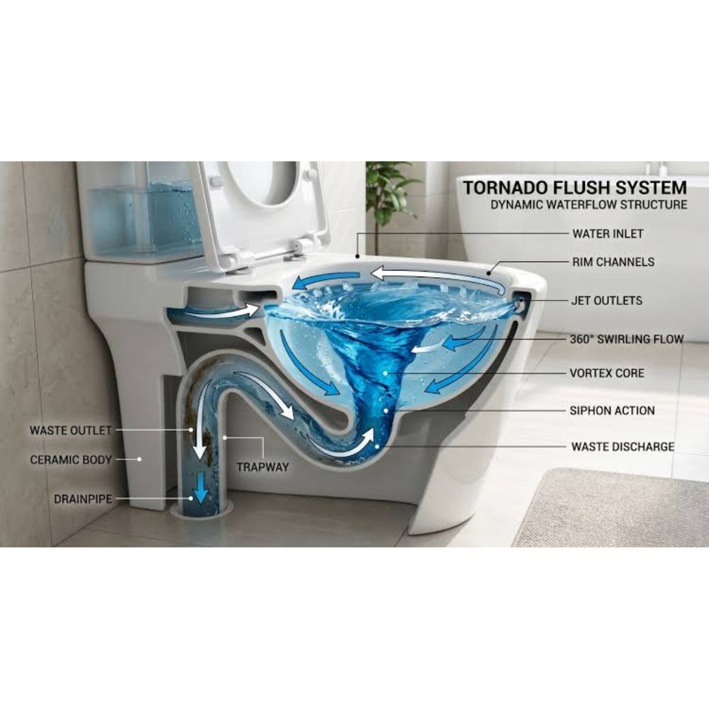 WC a pavimento bianco lucido senza brida sistema Tornado 36x56x40 YJ-3380BI