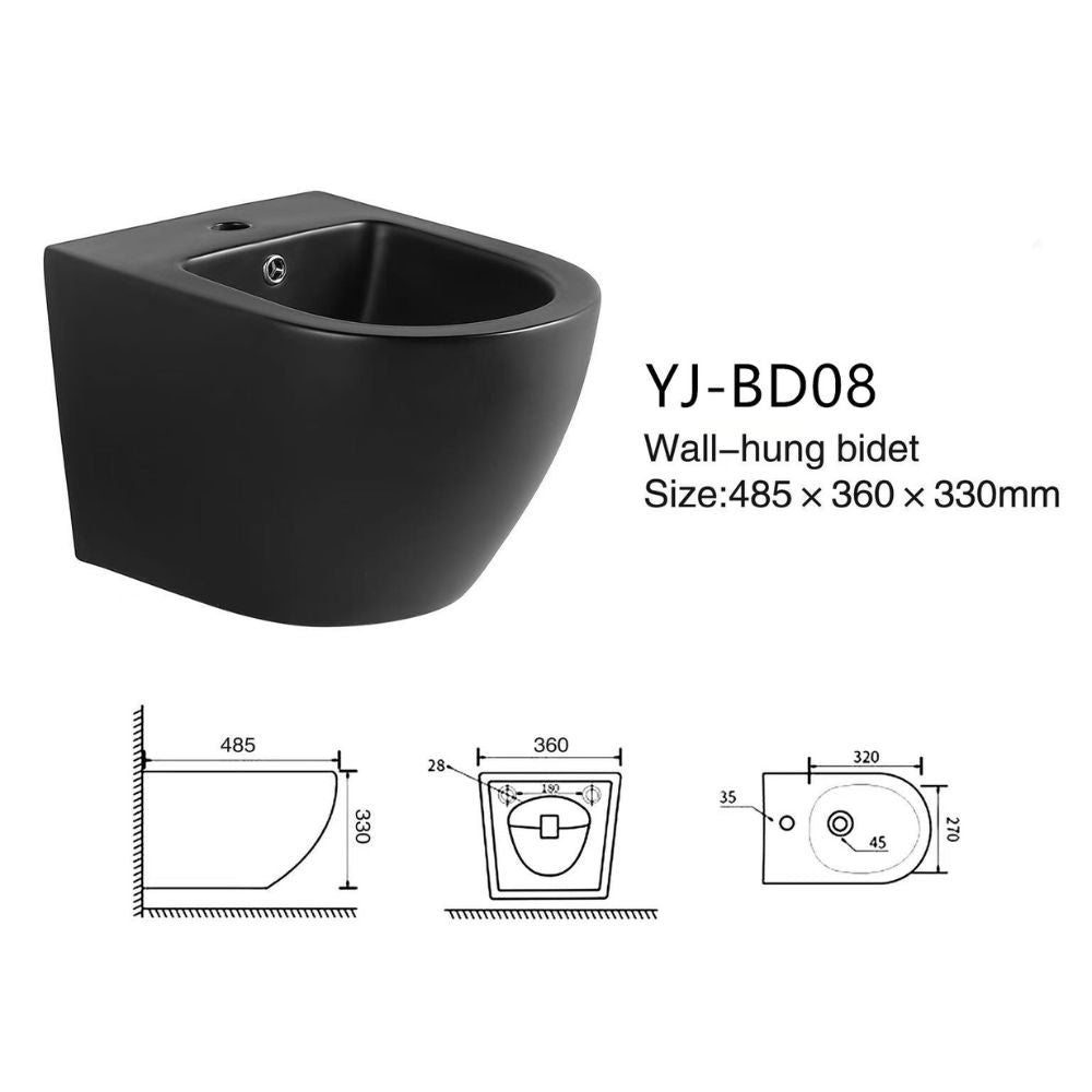 Bidet sospeso moderno colore nero opaco