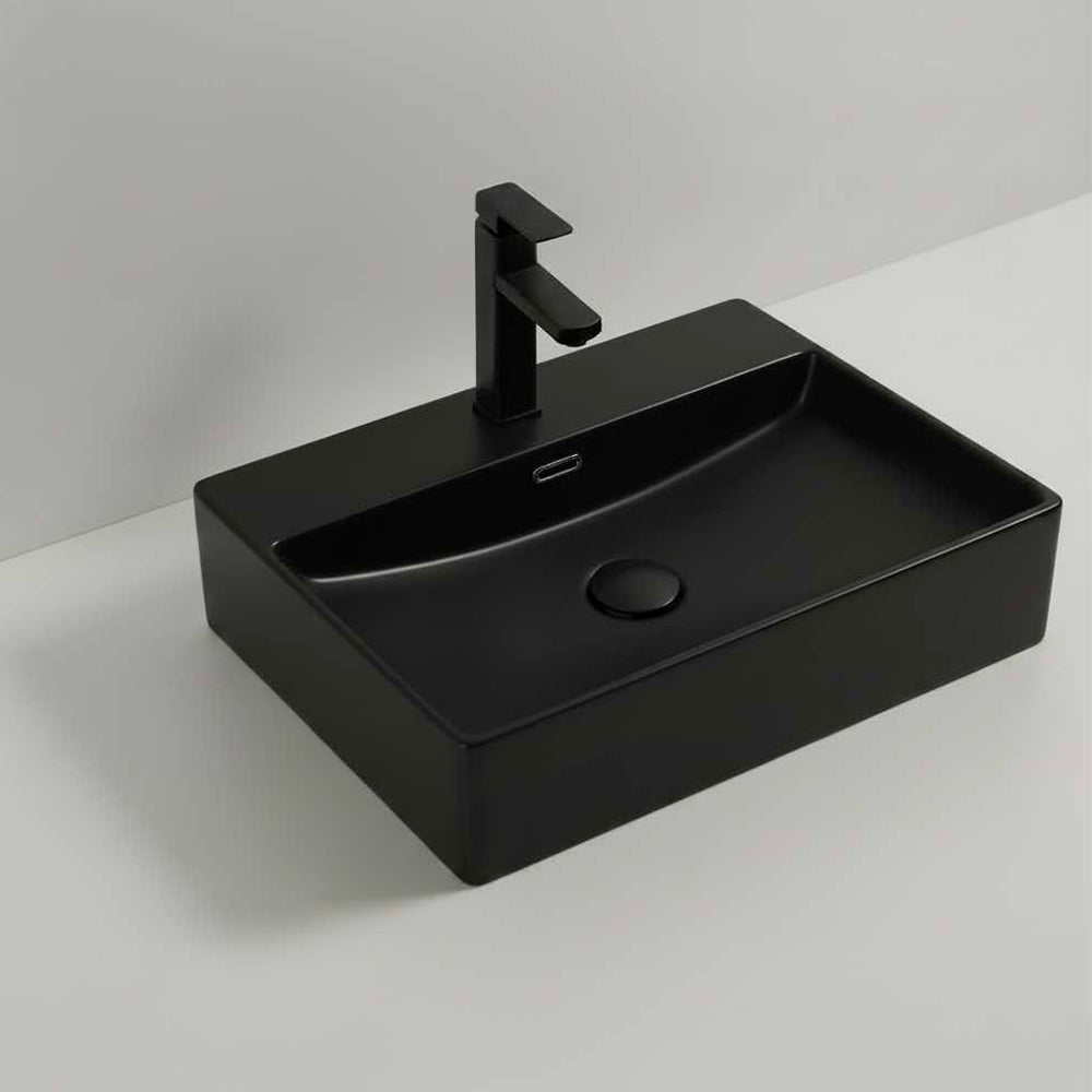 Lavabo d'appoggio in ceramica nero opaco 60x42x13H 9555