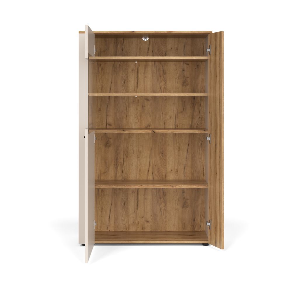 Vetrina con anta a listelli verticali cashmere e rovere evoque 90x42x146H Frezo06