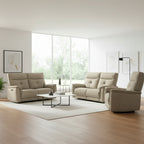 Set divani recliner elettrici 3 posti + 2 posti + poltrona recliner tessuto sabbia Elysio