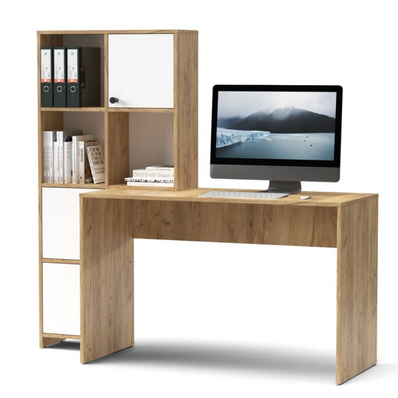 Scrivania con libreria colore rovere bianco Halk