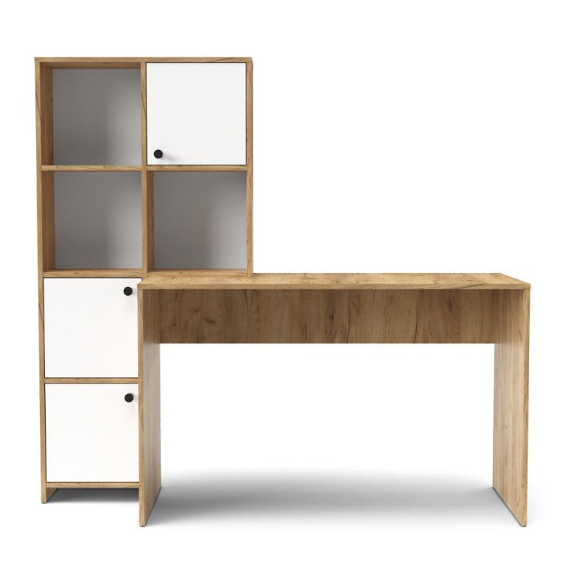 Scrivania con libreria colore rovere bianco Halk