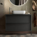 Mobile bagno nero frassinato con cassetti e lavabo appoggio incluso 105x78H cm - Nesto